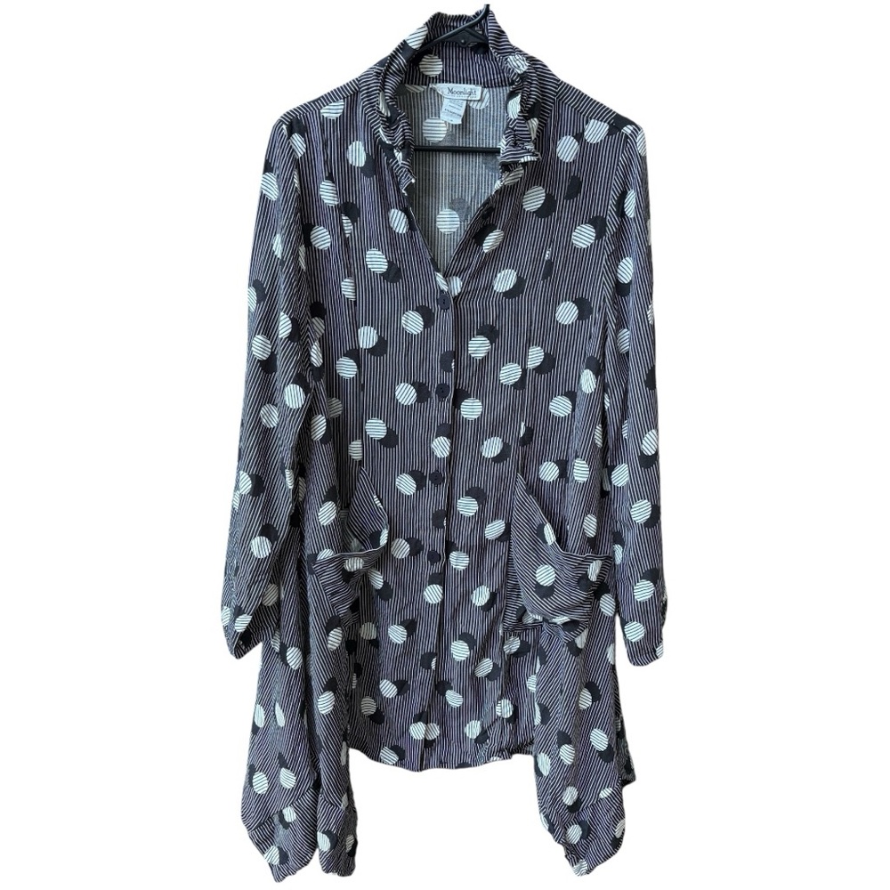 Moonlight Y & S Fashion Design Oversized Polka Dot  Button Down Tunic Cardigan